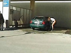 peeing at car wash